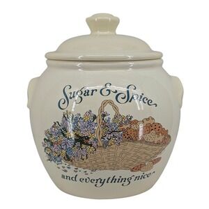 CHD Sugar & Spice Vintage 1985 Cookie Jar Cream Ceramic Floral Basket Decor